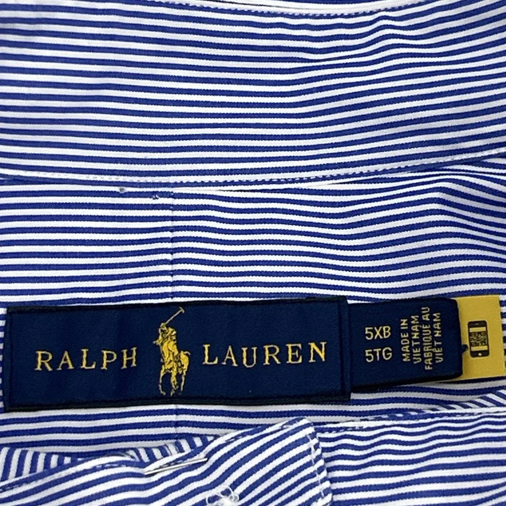 Ralph Lauren Shirt Men 5XB Blue White Stripes Long Sleeve Button Down Poplin NEW